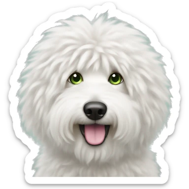 White fluffy doodle with greenish eyes and pink nose sticker