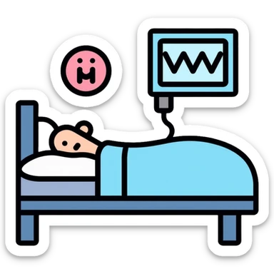 Sleep laboratory icon with bed, brain wave monitor, and sleep measurement equipment sticker