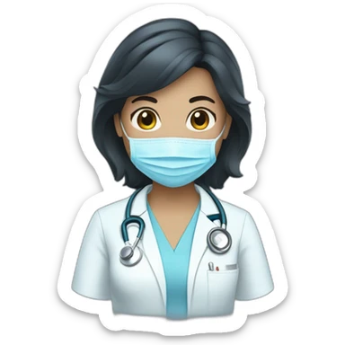 female black hair white Skin doctor in baby blue scrubs sticker