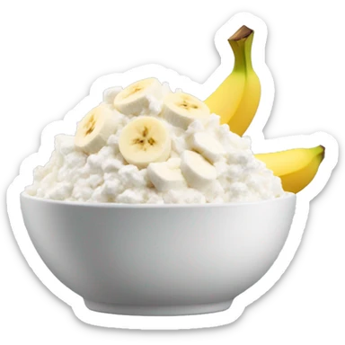 Cottage cheese in a bowl with banana slices as a topping sticker