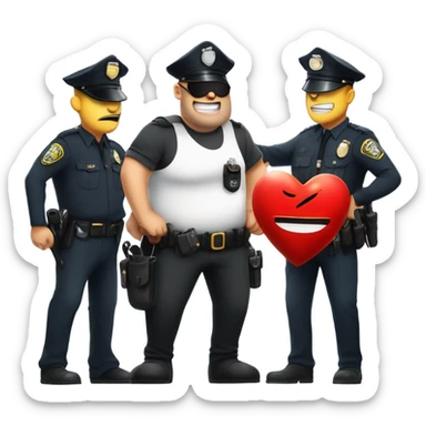 Criminal Cartoon Heart getting hand cuffed by police sticker