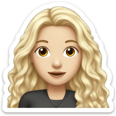 white girl with black wave long hair and smartphone sticker