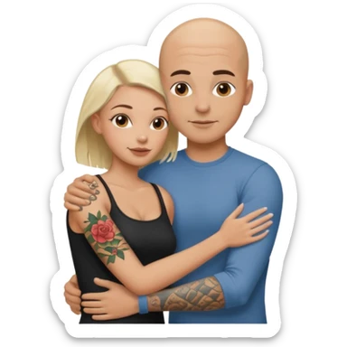 throuple tattooed sleeves bbald male with topless naked big boobed brunette and topless naked big boobed blonde girlfriends  loving  and sexy polygamy sticker