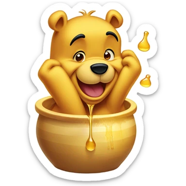 Winnie the Pooh with face stuck in honey pot sticker