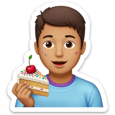 man enjoying eating a cake sticker