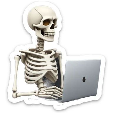 skeleton infront of coputer sticker