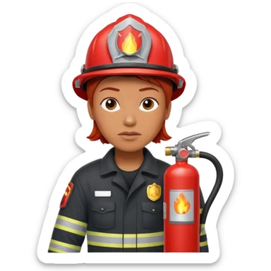 red haired firefighter with fire extinguisher sticker
