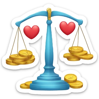 Scales: on one side -  heart and on the other - coins sticker