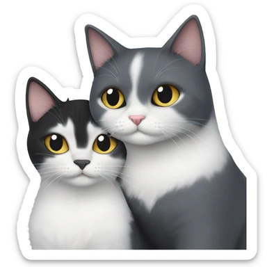 White and grey cat and black cat cuddling  sticker