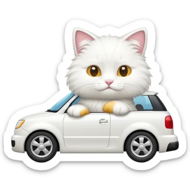 Please create a small emoji the size of 🚗 featuring a white cat on a white car viewed from side. Again the emoji must be extremely small, much small than a standard sized sticker. sticker