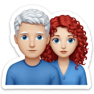 Homme cheveux blanc courts yeux bleu + femme rousse cheveux longs bouclés yeux bleu sticker