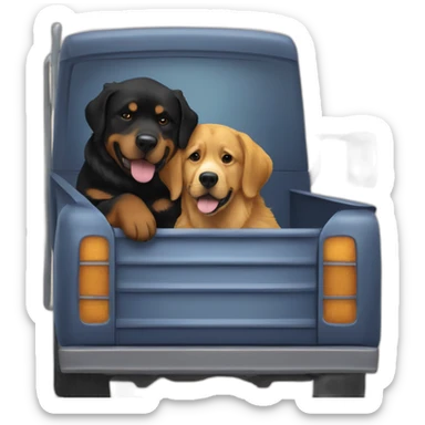 A rottweiller hug A Golden retriever in a truck sticker