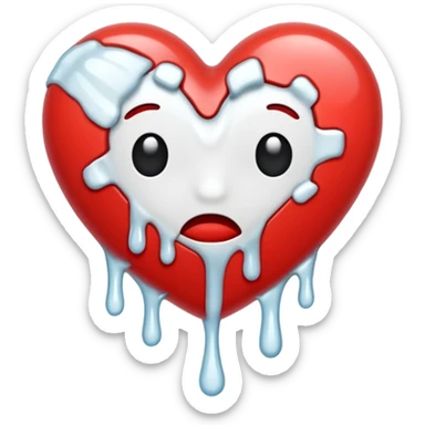 The broken heart emoji in white with sticky white liquid Ozzing out of it sticker