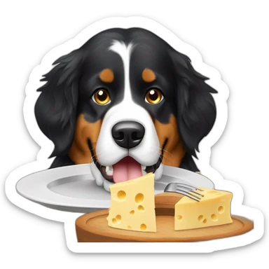 Bernese mountain dog eating swiss cheese fondue sticker