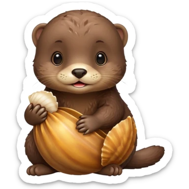 baby otter hold a shell sticker