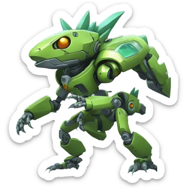 a futuristic mechanical spiky Medabot-lizard full body sticker