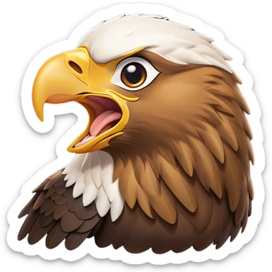 Cinematic Cute Yawning Golden Eagle Portrait Emoji, Head tilted slightly with a dramatic, wide-open yawn, showcasing a robust, majestic form with softly drooping feathers and sleepy, half-closed eyes, Simplified yet irresistibly adorable features, highly detailed, glowing with a soft, cozy amber glow, high shine, relaxed yet expressive, stylized with a dash of whimsical aerial charm, soft glowing outline, capturing the essence of a drowsy yet affectionate golden eagle that appears ready to stretch out for a nap! sticker