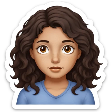 Girl with dark wavy hair brown eyes freckles medium skin color sticker