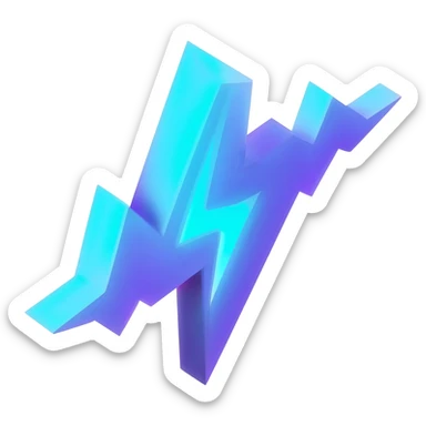 A high-quality 3D isometric icon of a glowing pulse wave or a stylized lightning bolt representing data flow. Neon cyan and deep purple colors. Clean sharp edges, minimalist flat design style, white background, high resolution, centered. sticker