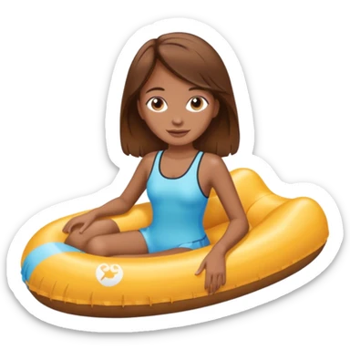 Girl with brown hair on a pool float sticker