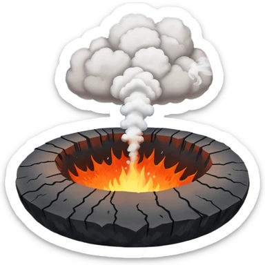 A smoking crater releasing dark ash clouds. sticker