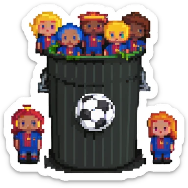 Barcelona soccer team in a trash can sticker