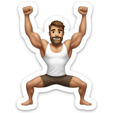 brown-haired man with a white tank top and muscles doing a handstand sticker