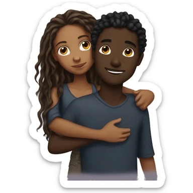 Brown girl with wavy hair hugging black boy who has dreads  sticker