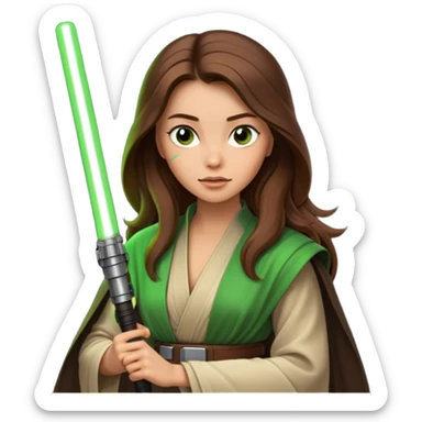 Ios 18, starwars green lightsaber jedi woman long brow hair  sticker