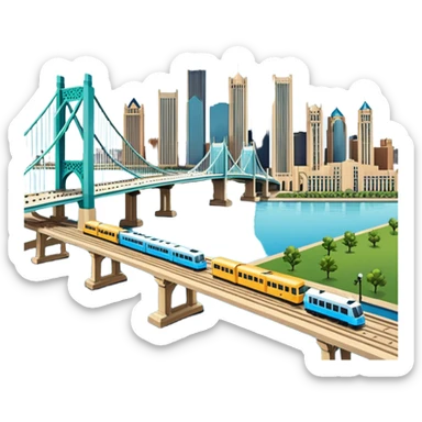 cinematic realistic emoji of Detroit with wide city view featuring iconic landmarks Renaissance Center Spirit of Detroit Detroit Riverwalk Ambassador Bridge lifelike detail accurate colors bright daytime lighting no sky no clouds transparent background sticker