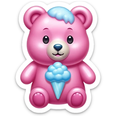 Bear-shaped glossy cotton candy with shiny, glazed appearance and glistening sugar crystals sticker