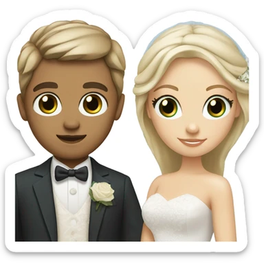 bride green eyes brown hair and groom blue eyes blonde hair  sticker