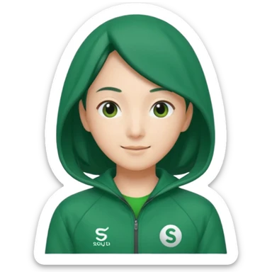 Sae-byeok from Squid Game, green tracksuit, subtle smile, simple emoji style sticker