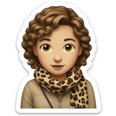 Girl brown Hair with print leopard scarf sticker