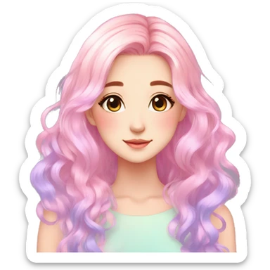 Gorgeous Beautiful Blushing Petite Colorful-Shiny-Pastel-Fairy-Soarkle-Anime-Girl with beautiful gradient pastel hair aesthetic sticker