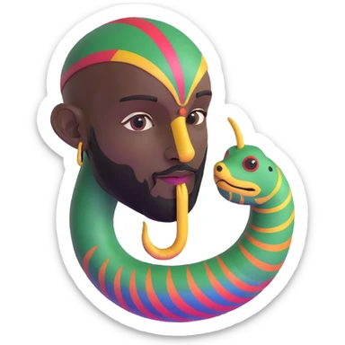 Oxumarê, African rainbow serpent deity with human face, having a small goatee beard and a mole on the left side below the lip sticker