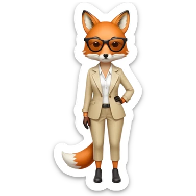 serious anthropomorphised female fox in stylish outfit with sunglasses, looking sad and to the side, full-body view sticker