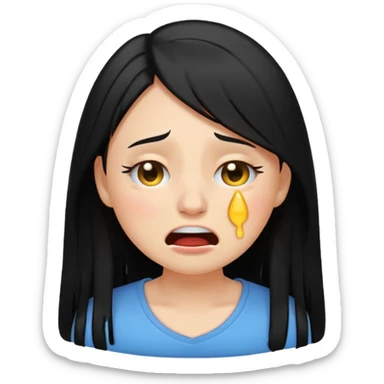 Emoji girl crying hard, tears streaming, pulling out her long hair, exaggerated expression, flat 2D vector, transparent background” sticker