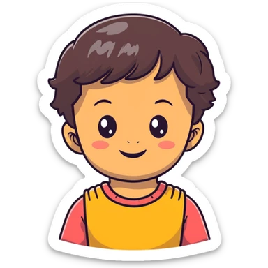 close-up of round smiling toddler face only with big eyes, medium skin tone, dark wavy hair, no neck visible, just the face sticker
