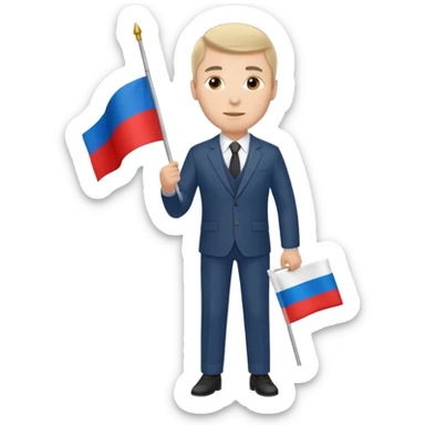 Russian man in a suit with a flag sticker