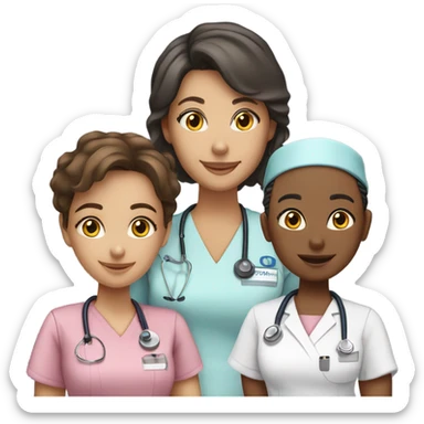 A group of five nurses all ages sticker