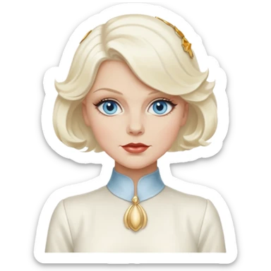 Jean Harlow with blue eyes, platinum blonde hair, ivory outfit sticker