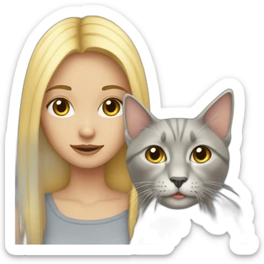 blonde girl with a grey cat sticker
