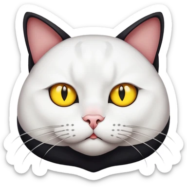 Blank and white cat fatty and mad with yellow eyes  sticker