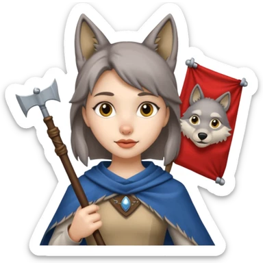 Medieval wolf girl holding a banner that say #Wolf99 sticker