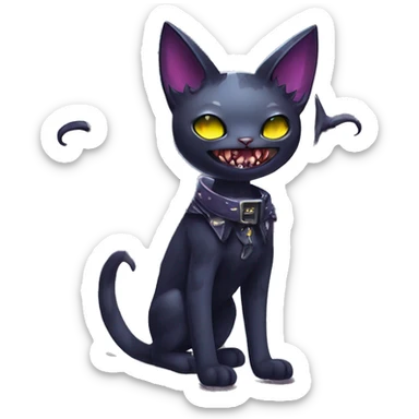  cool edgy kawaii ethereal dark-punk-themed animal vampiric cat-hybrid Fakemon with fangs and bat-wing-ears with a collar full body sticker