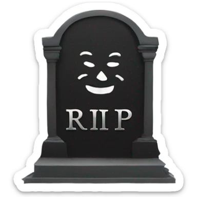 a black grave with the letters RIP on a silver  sticker