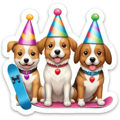 3 dogs snowboarding birthday party sticker