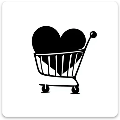 hand-drawn doodle of a shopping cart with a big red heart inside sticker