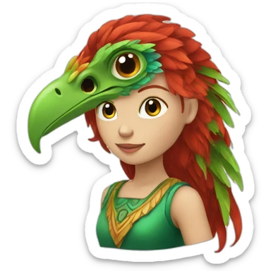 quetzalcuoatl red head, green eye, white skin girl sticker